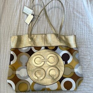 Chic Gold and Brown Coach Tote Bag